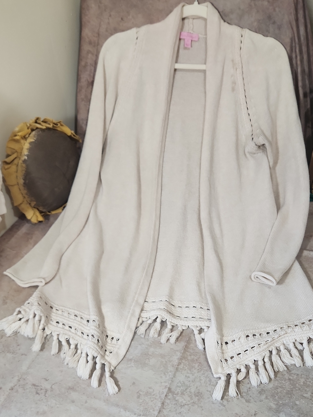 Lilly Pulitzer Cream Open-Front Fringe Cardigan